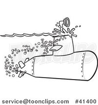 Cartoon Outlined Submarine with the Scope Above the Surface by Toonaday