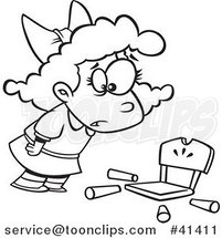 Cartoon Outlined Girl Goldilocks with a Broken Chair by Toonaday