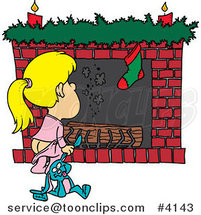 Cartoon Christmas Girl Waiting for Santa at the Fire Place by Toonaday