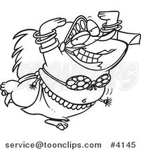 Cartoon Black and White Line Drawing of a Chubby Belly Dancer by Toonaday