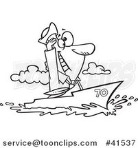 Cartoon Outlined Sailor Guy Cruising on a Ship by Toonaday