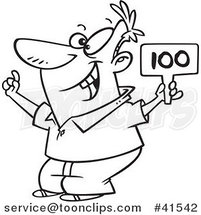 Cartoon Outlined Guy Bidding and Holding a Sign by Toonaday
