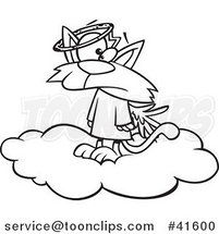Cartoon Outlined Confused Angel Cat in Heaven by Toonaday