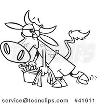 Cartoon Outlined Depressed Cow Leaving the Beach by Toonaday