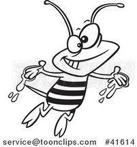 Cartoon Outlined Happy Bee with Honey on His Hands by Toonaday
