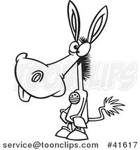 Cartoon Outlined Democratic Donkey Wearing a Button by Toonaday