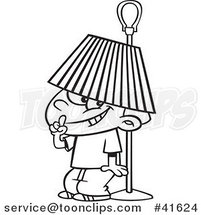 Cartoon Outlined Boy Hiding Under a Lamp Shade by Toonaday