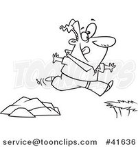 Cartoon Outlined Guy Jumping to a Greener Side by Toonaday