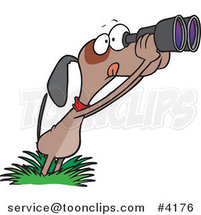 Cartoon Bird Dog Using Binoculars by Toonaday