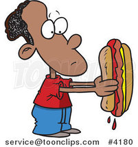 Cartoon Black Boy Holding a Big Hot Dog by Toonaday