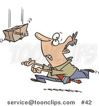 Cartoon Businessman Rushing to Catch a Falling Fragile Package by Toonaday