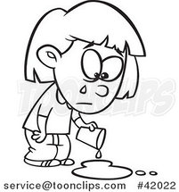 Cartoon Outlined Girl Crying over a Spilled Drink by Toonaday