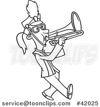 Cartoon Outlined Marching Band Trombone Player Girl by Toonaday