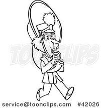 Cartoon Outlined Marching Band Tuba Player Girl by Toonaday