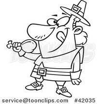 Cartoon Outlined Hungry Thanksgiving Pilgrim Eating a Drumstick by Toonaday