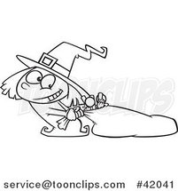 Cartoon Outlined Halloween Witch Girl Hauling Her Candy Sack by Toonaday
