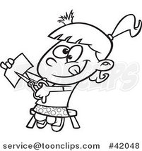 Cartoon Outlined Girl Cutting with Scissors by Toonaday