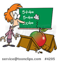 Cartoon Big Apple Crushing a Teacher's Desk by Toonaday