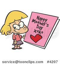 Cartoon Girl Holding a Mothers Day Card by Toonaday