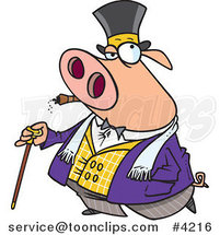 Cartoon Pig Smoking a Cigar and Walking with a Cane by Toonaday