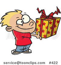 Cartoon Boy Holding a Gift Box by Toonaday