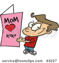 Cartoon Boy Holding a Mothers Day Card by Toonaday