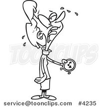 Cartoon Black and White Line Drawing of a Lady Holding a Ticking Bio Clock by Toonaday