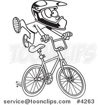 Cartoon Black and White Line Drawing of a BMX Boy by Toonaday