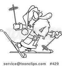 Cartoon Coloring Page Line Art of a Nervous Santa Skiing by Toonaday