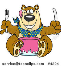 Cartoon Birthday Bear Eating Cake by Toonaday
