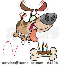 Cartoon Birthday Dog with a Bone Cake by Toonaday