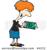 Cartoon Business Woman Holding a Cash Bonus by Toonaday