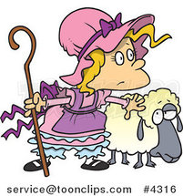 Cartoon Little Bo Peep with a Sheep by Toonaday