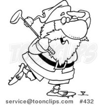 Cartoon Coloring Page Line Art of Santa Golfing by Toonaday