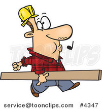 Cartoon Carpenter Whistling and Carrying a Board by Toonaday