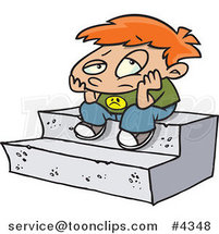 Cartoon Bored Boy Sitting on Steps by Toonaday