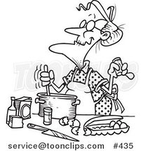 Cartoon Coloring Page Line Art of an Old Lady Baking by Toonaday