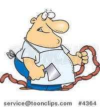 Cartoon Chubby Butcher Holding Sausage Links by Toonaday