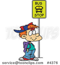 Cartoon Boy Waiting at a School Bus Stop by Toonaday