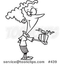 Cartoon Coloring Page Line Art of a Lady Holding a Gift Box by Toonaday