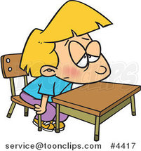 Cartoon Bored School Girl at Her Desk by Toonaday