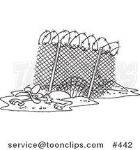 Cartoon Coloring Page Line Art of a Turkey Bird Escaping Under an Enclosure by Toonaday