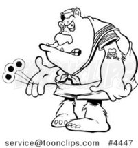 Cartoon Black and White Line Drawing of a Bratty Bear Plaing with a Yo Yo by Toonaday