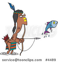 Cartoon Native American Guy Bow Fishing by Toonaday