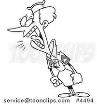 Cartoon Black and White Line Drawing of a Bossy Military Lady by Toonaday