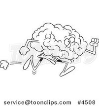 Cartoon Black and White Line Drawing of a Running Brain by Toonaday