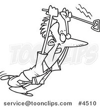 Cartoon Black and White Line Drawing of a Guy Holding a Branding Iron by Toonaday