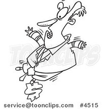 Cartoon Black and White Line Drawing of a Business Man Balancing His Budget by Toonaday