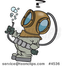 Cartoon Diver Looking at a Hose with Bubbles by Toonaday