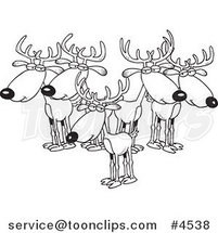 Cartoon Black and White Line Drawing of a Group of Bucks by Toonaday